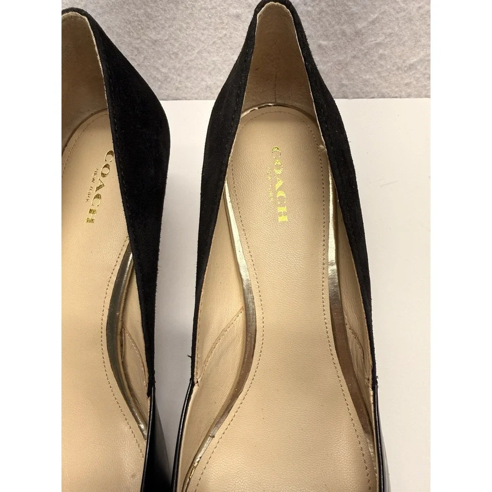 COACH Chambers Black Leather Suede Mixed Media Pointed Toe Kitten Heels 9.5B NEW